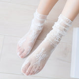 1 Pair Floral Lace Mesh Socks, Thin Sheer Retro Style Mid Tube Socks, Women's Stockings & Hosiery