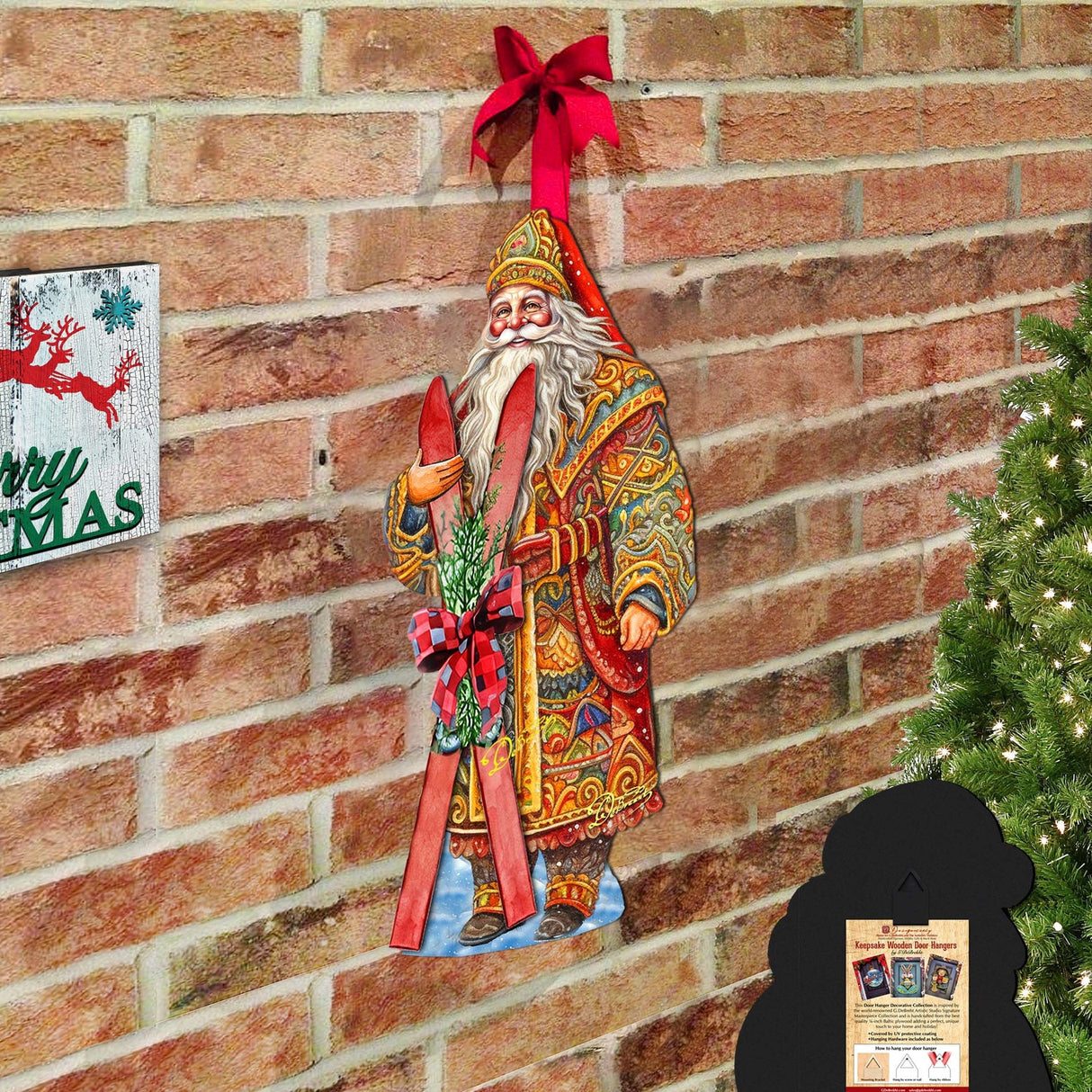 Santa's Skiing Adventure Holiday Door Decor by G. Debrekht - Christmas Santa Snowman Decor - 8691403H