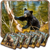 Bear Haven Wooden Cork Placemat and Coasters Gift Set of 7 by Nature Wonders Nature Wildlife Décor  - 85409C-S7