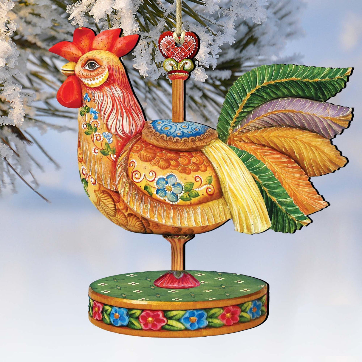 Carousel Rooster Christmas Wooden Ornaments by G. DeBrekht - Carousel Holiday Decor - 8114038