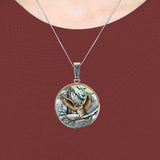 Fluttering Owl Silver Plated Mother of Pearl Jewelry Necklace - 44012