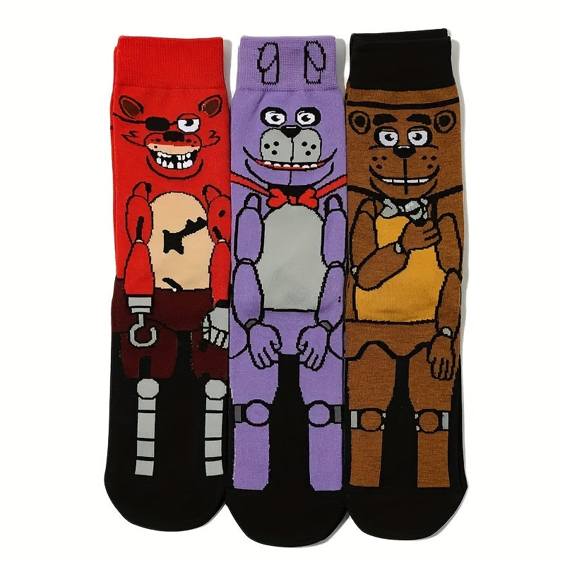 1/3 paire de chaussettes tendance pour homme, motifs animés, motifs accrocheurs pour toutes les saisons, chaussettes mi-mollet respirantes et confortables, style décontracté unisexe, résistantes et évacuant l'humidité.