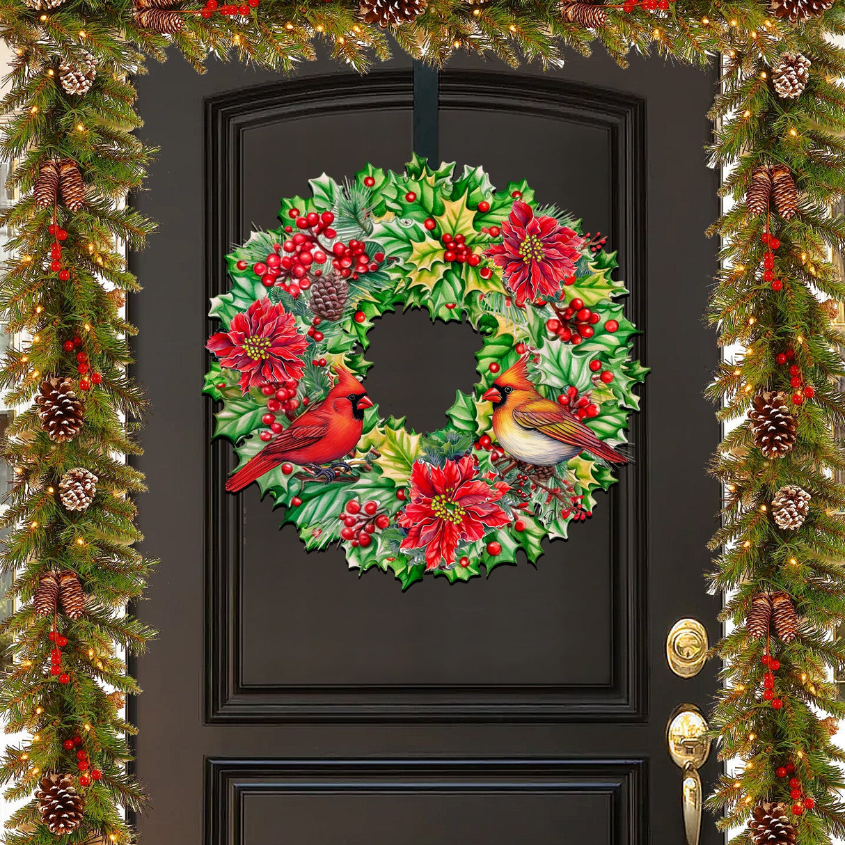 Holiday Cardinal Garland Wreath Holiday Door Decor by G. Debrekht - Christmas Decor - 8611070H