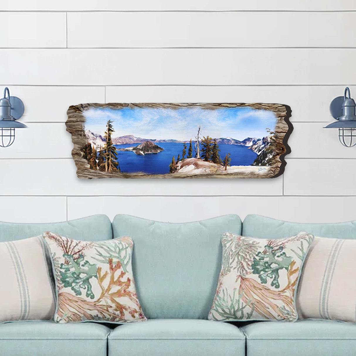 Arte mural de madera con vista al lago de G. DeBrekht Coastal Decor - 8491107W