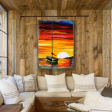 Arte mural costero de madera con atardecer en velero Alberty de Nature Wonders - Decoración costera de vida marina - 95323B