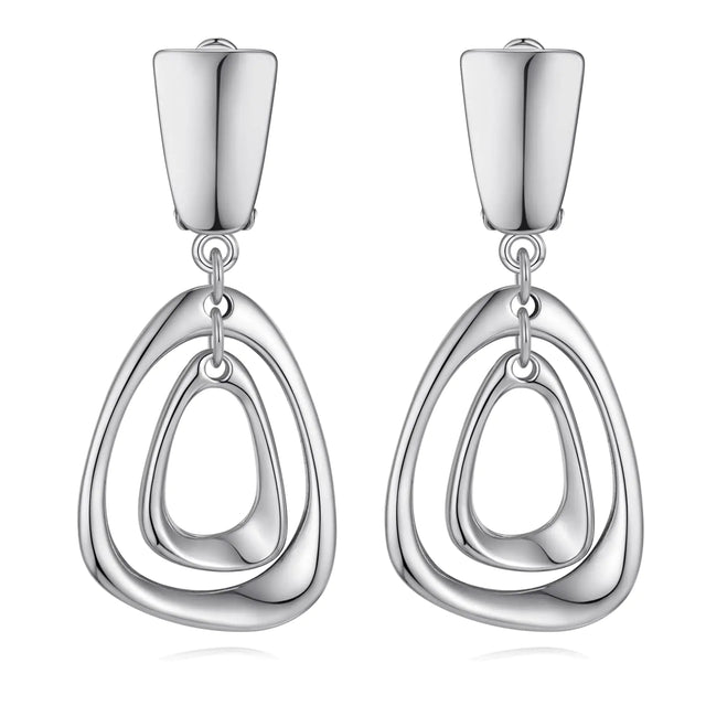 Silver Geometry Drop Clip On Earrings for Women Clip Earrings Fashion Earrings - Lootquake