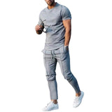 Solid Color Casual Round Neck Short Sleeves T-shirt Trousers Two-piece Set - Lootquake