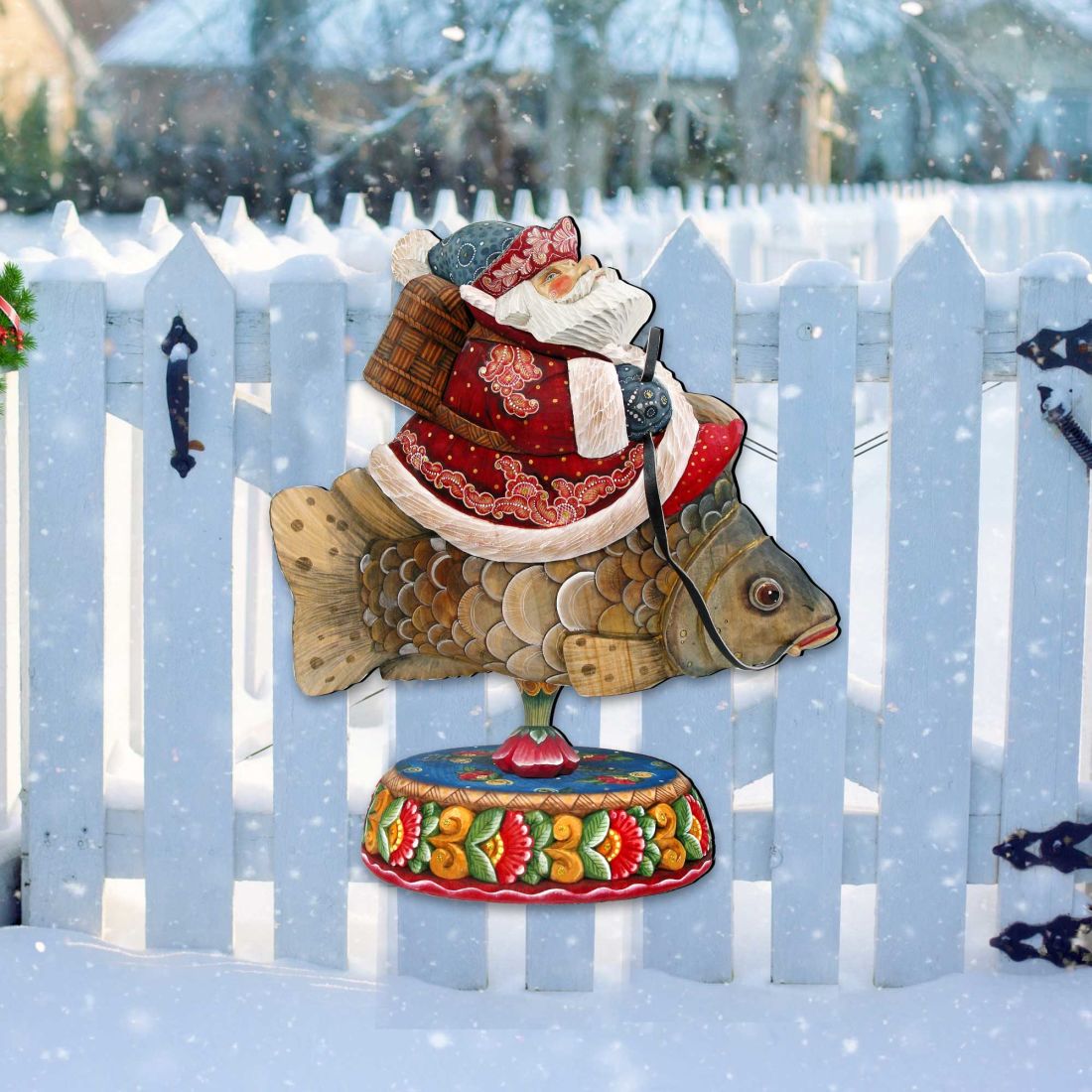 Carousel Santa on Fish Door Decor by G. DeBrekht - Christmas Santa Snowman Decor - 8114052H
