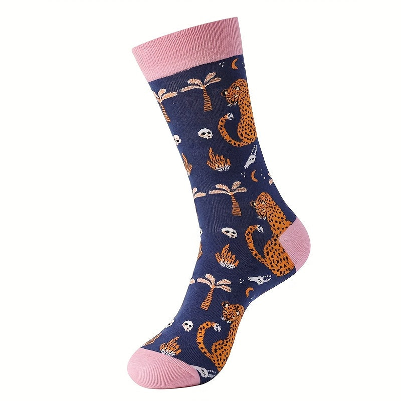 Leopard Print Socks, Unisex Stylish Mid Tube Socks, Women's Stockings & Hosiery
