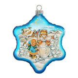 Building A Snowman Snowflake Glass Ornament by G. DeBrekht - Christmas Santa Snowman Decor - 754-005