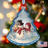 Adorno de cristal con pareja de nieve de D. Gelsinger - Decoración navideña de Papá Noel y muñeco de nieve - 762-108-DG