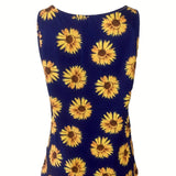 Ladies' Sunflower Print Casual Elegant Style Button Knit Detail Fashionable Vest - Lootquake
