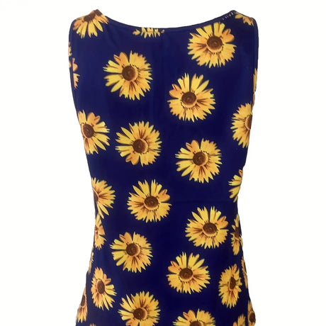 Ladies' Sunflower Print Casual Elegant Style Button Knit Detail Fashionable Vest - Lootquake
