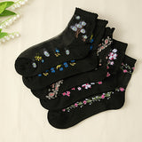 Lot de 10 paires de chaussettes en soie à broderie florale pour femmes, douces et respirantes
