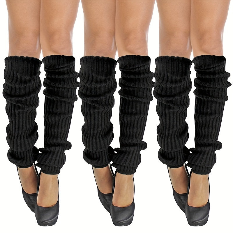 3 pares de calentadores de piernas de punto acanalado, calcetines largos informales de moda para invierno, térmicos, estilo JK, para mujeres y niñas.