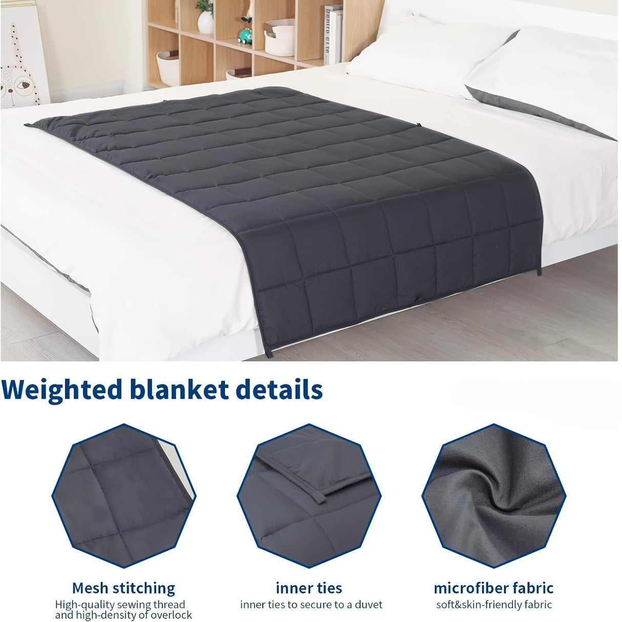 1pc Dark Grey Weighted Blanket for Adults - 10lbs, Breathable Microfiber with Glass Beads, All-Season Comfort for Sleep, Relaxation & Meditation, Soft & Heavy Throw for Better Sleep & Warmth Retention, Allseason Blanket | Con