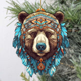 Mysterious Bear Face Wooden Ornaments by G.Debrekht - Wildlife Holiday Decor - 8710124-2