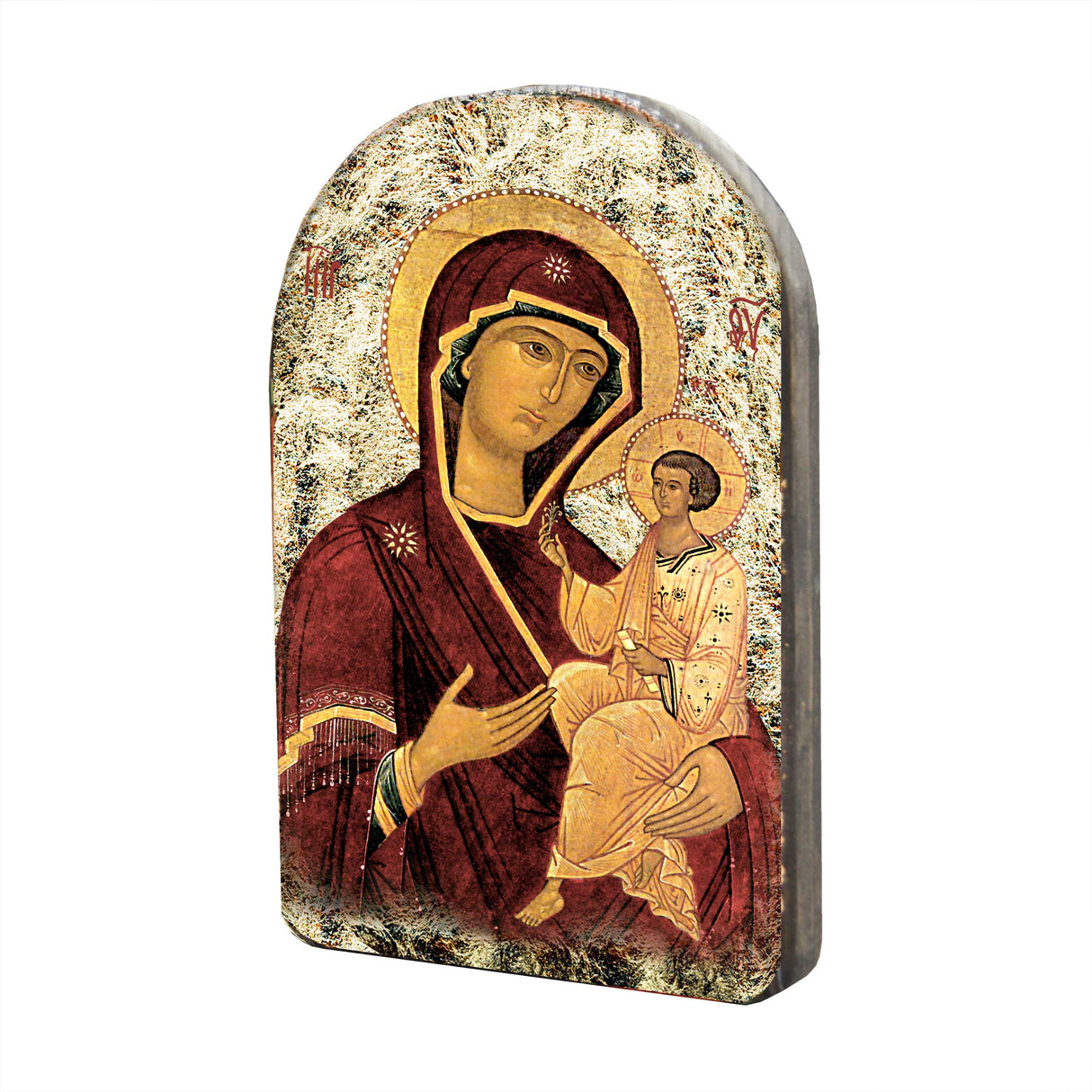 Icono sagrado cristiano religioso de madera de la Virgen María bañado en oro - Decoración inspiradora - 86063