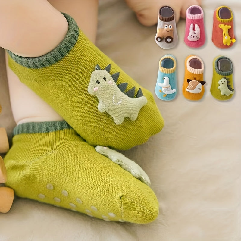 3 pares de calcetines deportivos antideslizantes de goma con diseño de dinosaurios para bebé, cómodos, transpirables y suaves.