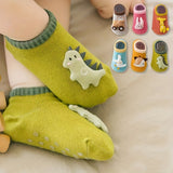 3 pares de calcetines deportivos antideslizantes de goma con diseño de dinosaurios para bebé, cómodos, transpirables y suaves.