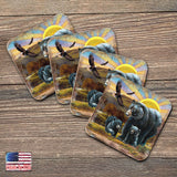 Bears Wooden Cork Coasters Gift Set of 4 by Nature Wonders - Nature Wildlife Decor  - 95214C-S4