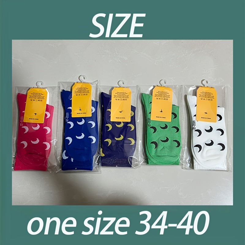 1 Pair Moon Pattern Trendy Y2K Hip Hop Socks, Casual Versatile Soft Comfortable Outdoor Sports Socks