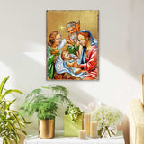 Nativity with Angel Wooden Gold Plated Religious Christian Sacred Icon - Inspirational Icon Decor - 85049