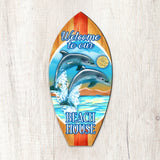 Dolphins Surfboard Coastal Door Decor by G. DeBrekht - Coastal Holiday Decor - 8114070H