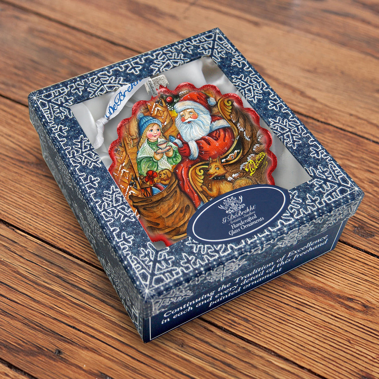 Santas Arrival Wreath Glass Ornament by G. DeBrekht - Christmas Santa Snowman Decor - 759-039