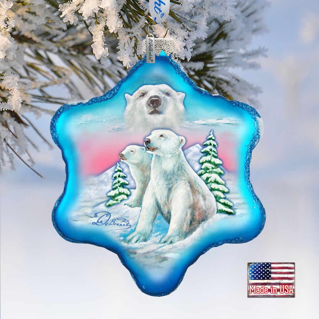 Adorno de cristal con forma de copo de nieve de oso polar de G. DeBrekht - Decoración navideña con temática de vida silvestre - 754-001
