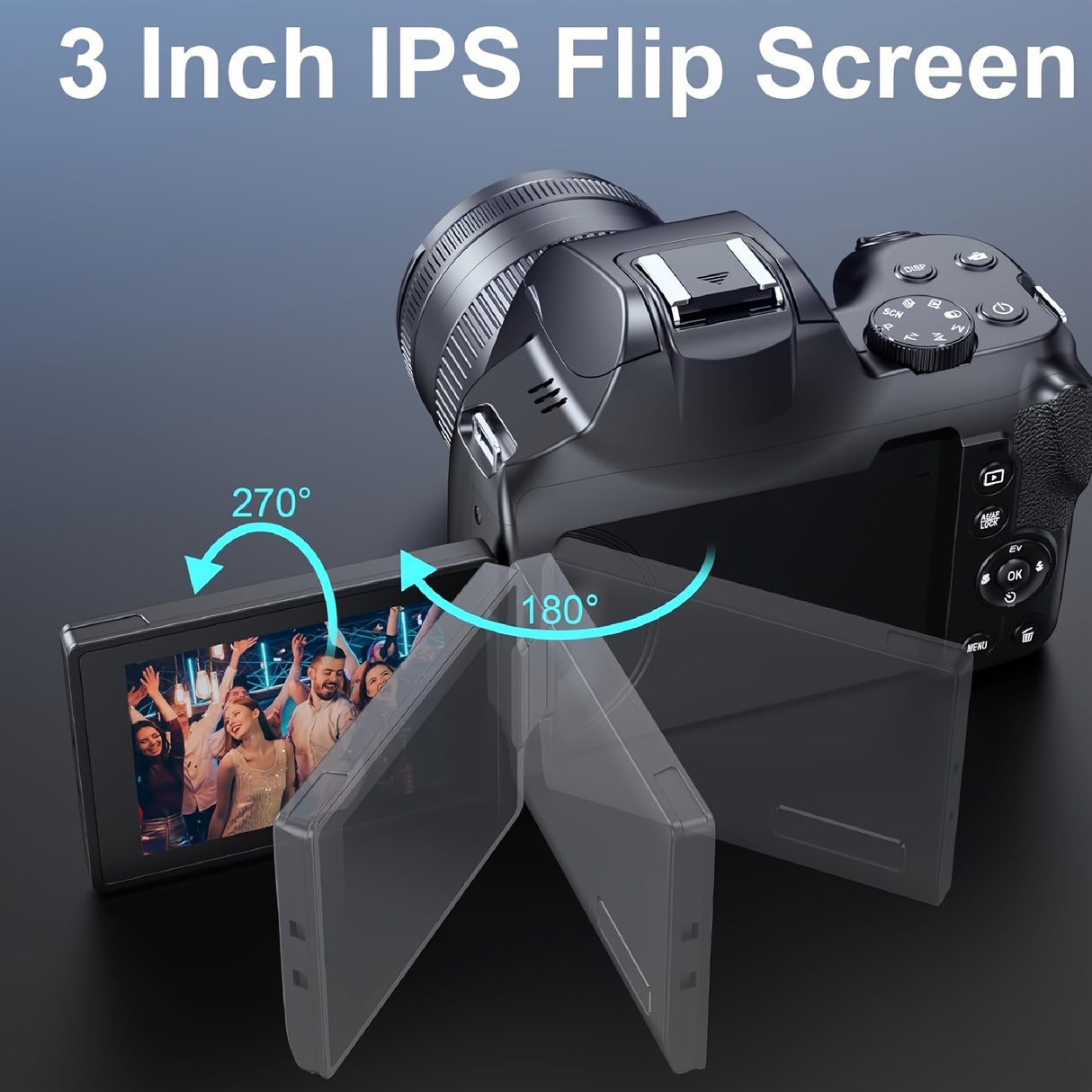 Cámaras para fotografía, cámara digital 4K con zoom óptico de 12x, cámara de vlogueo de 72 MP con pantalla giratoria de 270°, batería, cargador, tarjeta SD de 64 GB, lector de tarjetas