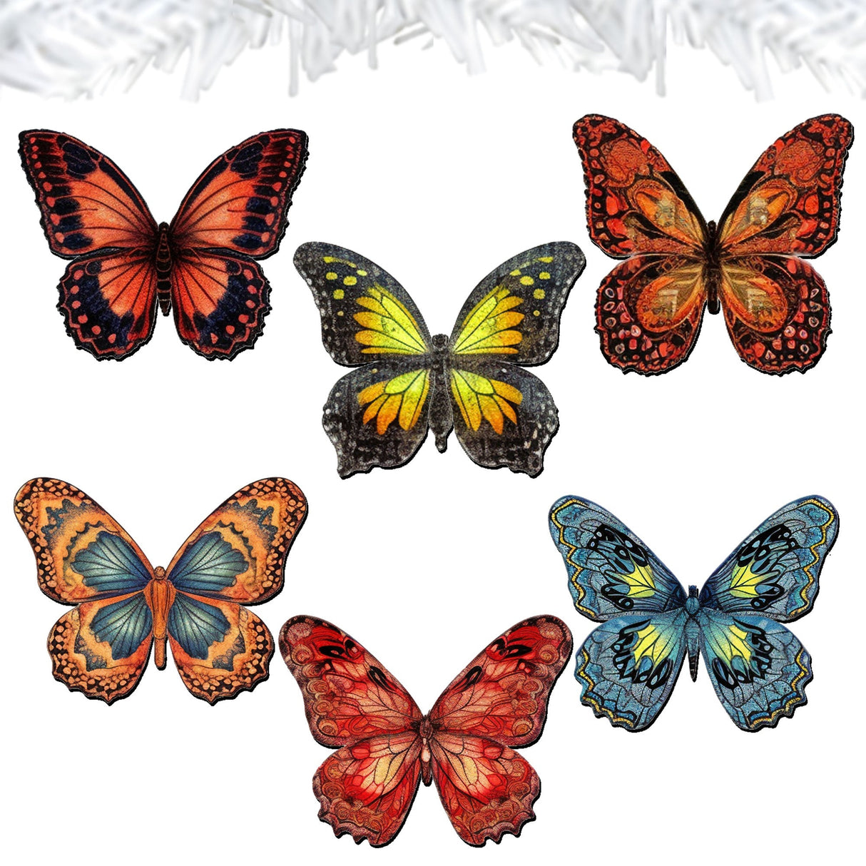Summer Butterfly Decorative Wooden Clip-on Ornaments of 6 by G. Debrekht - Christmas Decor - 8090012-1C-S6