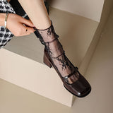 1 Pair Floral Lace Mesh Socks, Thin Sheer Retro Style Mid Tube Socks, Women's Stockings & Hosiery