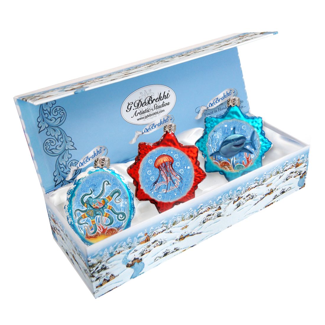 Under the Sea Mercury Glass Ornaments Set of 3 by G. DeBrekht - Coastal Holiday Decor - 770136S3
