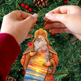 Adornos de madera de Santa Claus con paseo en surf tropical de G. Debrekht - Decoración navideña de muñeco de nieve de Santa Claus - 8691413