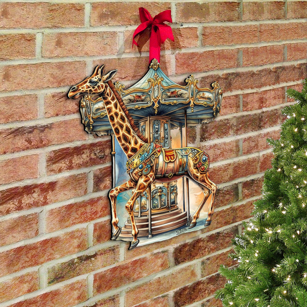 Carousel Giraffe Holiday Door Decor  by G. Debrekht - Christmas Decor - 8611028H