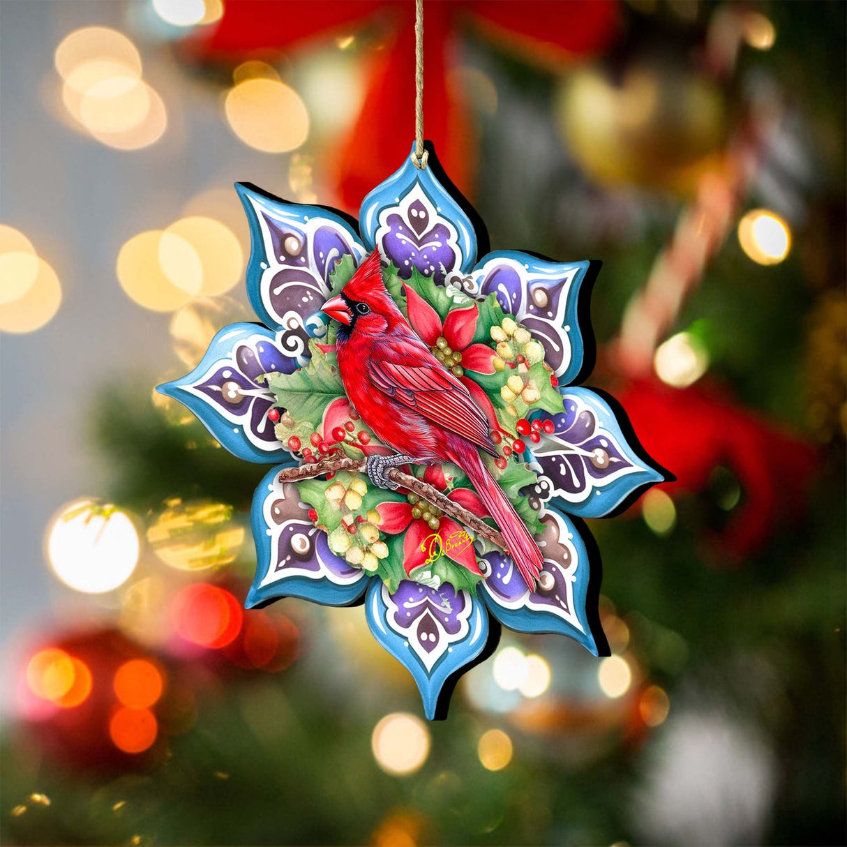 Cardinal Snowflake Wooden Ornaments by G. Debrekht - Nature Wildlife Decor - 8688411