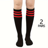 2 Pairs Striped Calf Socks, College Style Party Knee High Socks, Women's Stockings & Hosiery