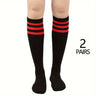 2 Pairs Striped Calf Socks, College Style Party Knee High Socks, Women's Stockings & Hosiery