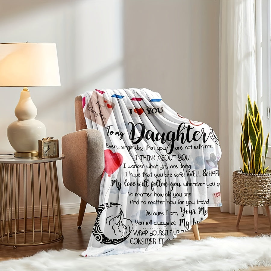 1pc Envelope Printed Flannel Blanket, To My Daughter From Mom Blanket For All Season, Warm Cozy Soft Throw Blanket Nap Blanket For Couch Bed Sofa Office Camping Travel Home Decor, Holiday Gift Blanket For Daughter
