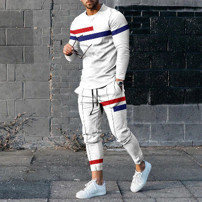Round Neck Long Sleeve T-shirt Trousers Suit Men - Lootquake