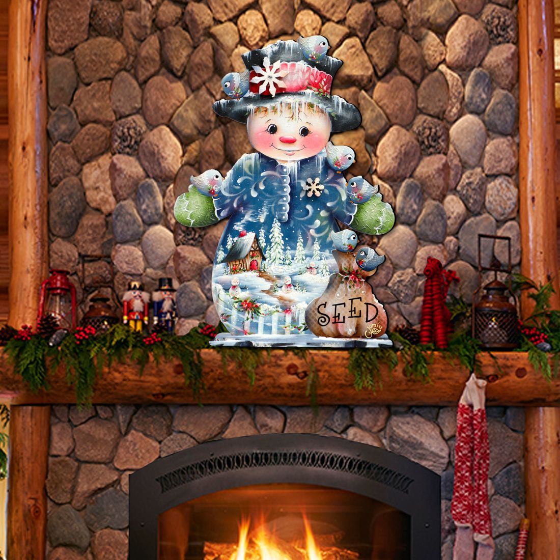 Decoración para puerta "Amigos congelados" (brillo escarchado) de Jamie Mills-Price - Decoración navideña de Papá Noel y muñeco de nieve - 8457511H