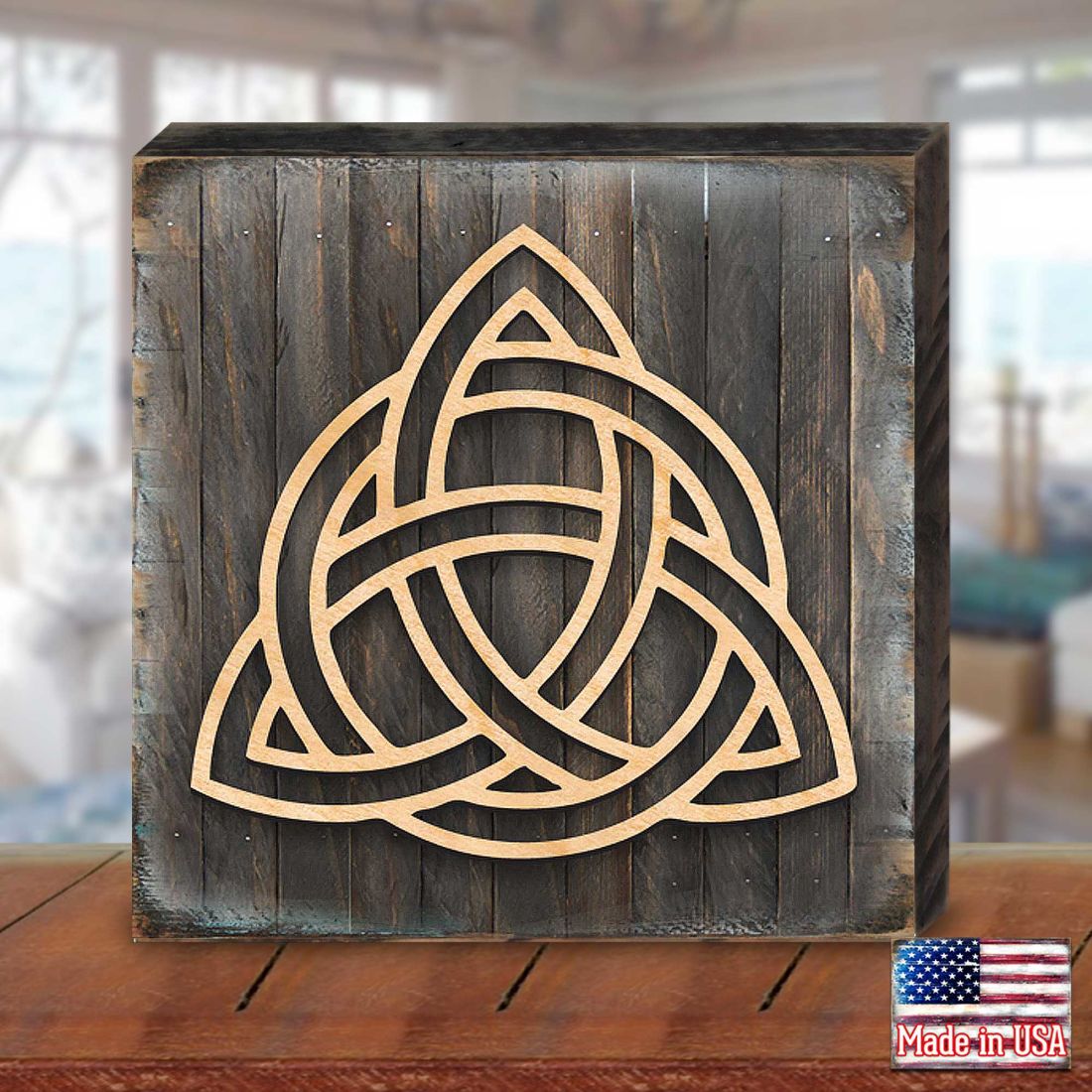 Arte celta de madera con símbolo de espiral para pared - Decoración celta - 953168B