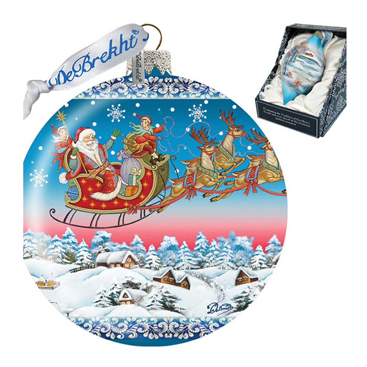 Up-Up Away Ball Glass Ornament Limited Edition by G. DeBrekht - Christmas Santa Snowman Decor - 73842