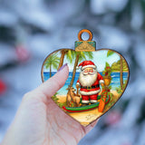 Beach House Decor - Santa on the Beach Wooden Ornaments by G. Debrekht Coastal Holiday Decor - 8688186
