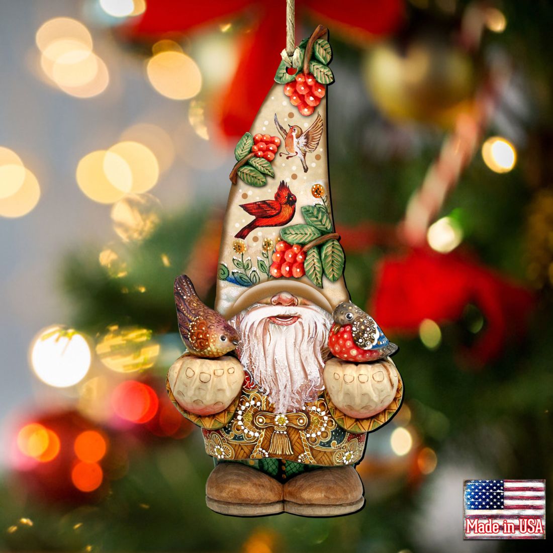 Fall Gnome Dwarf Wooden Ornaments by G. DeBrekht - Thanksgiving Halloween Decor - 8611013