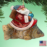 Goldfish Santa Wooden Ornaments by G. DeBrekht - Christmas Santa Snowman Decor - 8121635
