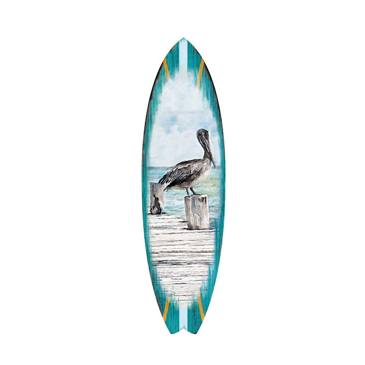 Tabla de surf de pelícano, arte costero para puerta de G. DeBrekht - Decoración costera con vida marina - 8490107HS