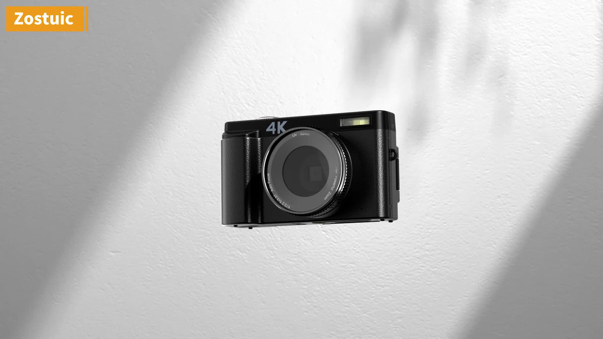 Cámara digital 4K de 48 MP, pantalla abatible de 3", enfoque automático, antivibración y zoom de 16x para fotografía y vídeo.