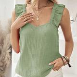 Ladies' Black Fungus Edge Solid Color Versatile Casual Style Small Fresh Back V-shaped Detail Fashionable Vest Top - Lootquake